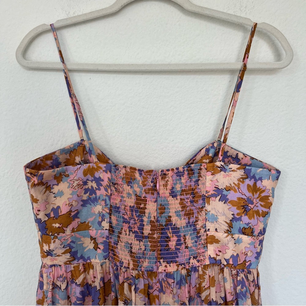 ZIMMERMANN Floral Print Cutout Strapless Tiered Midi Dress in Purple Floral - Picture 9 of 13